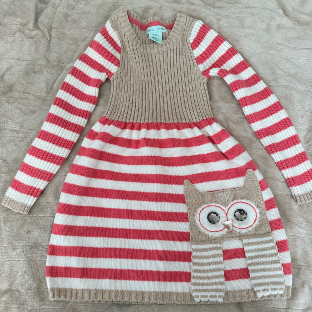 Striped Knit Dress with Owl Design Size 6